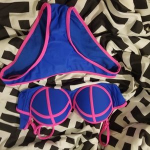 Coral tropics by apolio swimwear Blue pink bikini